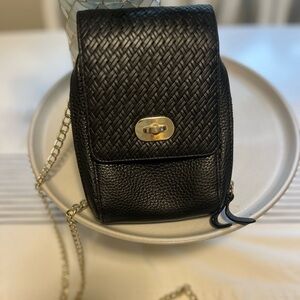 Draper James Black Crossbody Bag with Gold Chain and Diamond Pattern